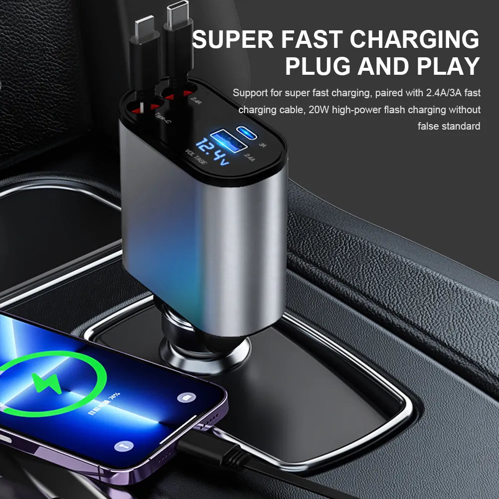 EZ Charge® Fast Charge Retractable Car Charger