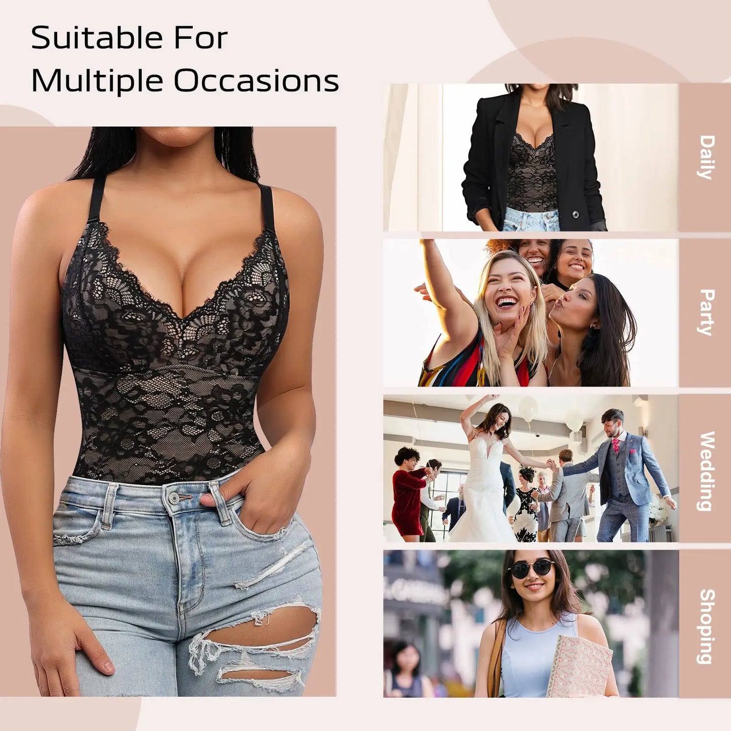 PerfectShape® Sexy Lace Deep-V Neck Bodysuits