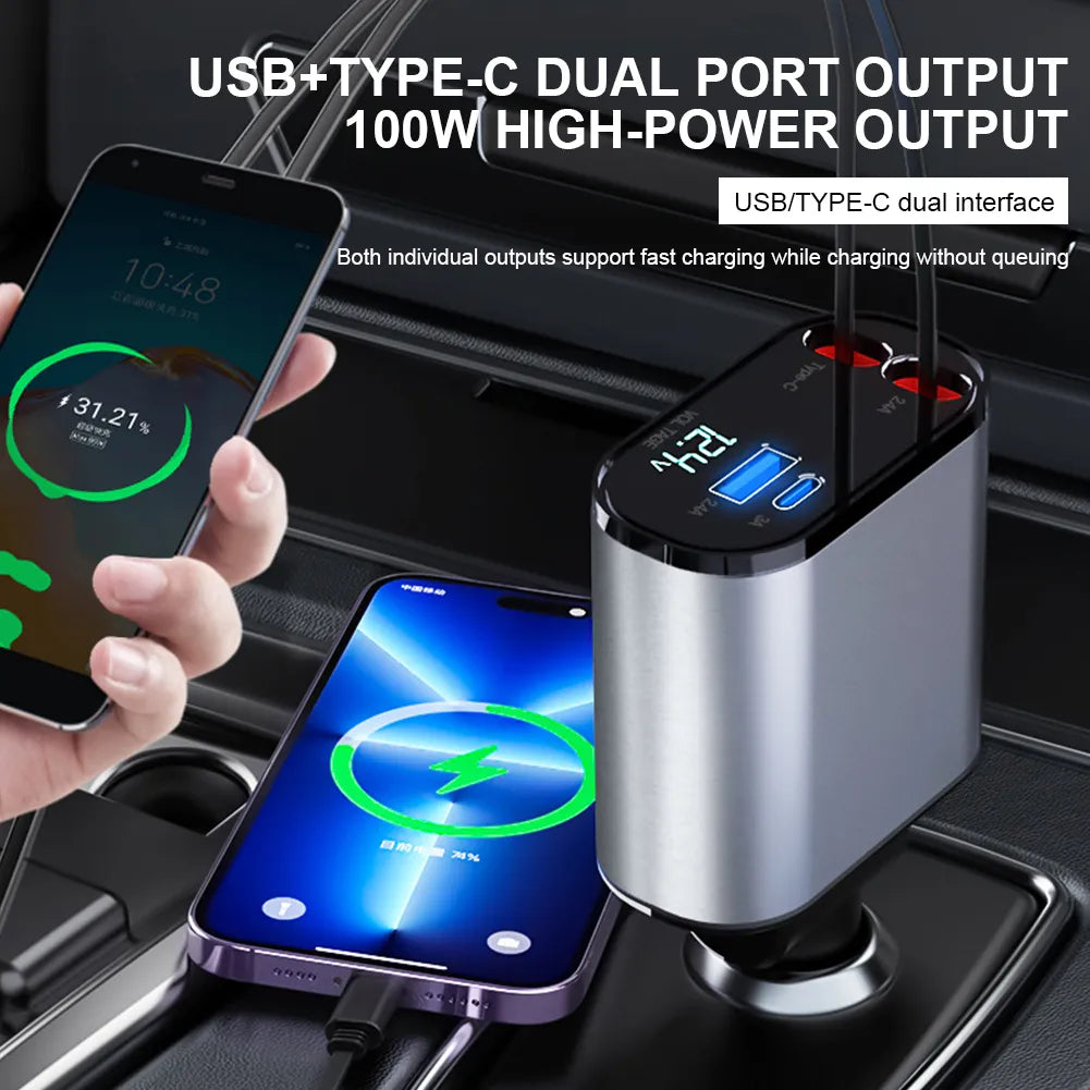 EZ Charge® Fast Charge Retractable Car Charger