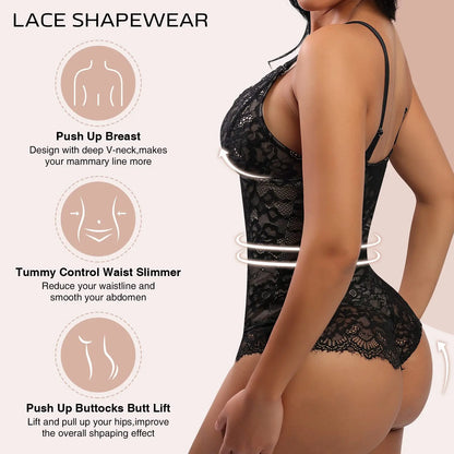 PerfectShape® Sexy Lace Deep-V Neck Bodysuits