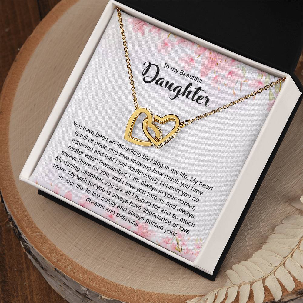 To My Beautiful Daughter | I Love You, Forever & Always - Interlocking Hearts necklace