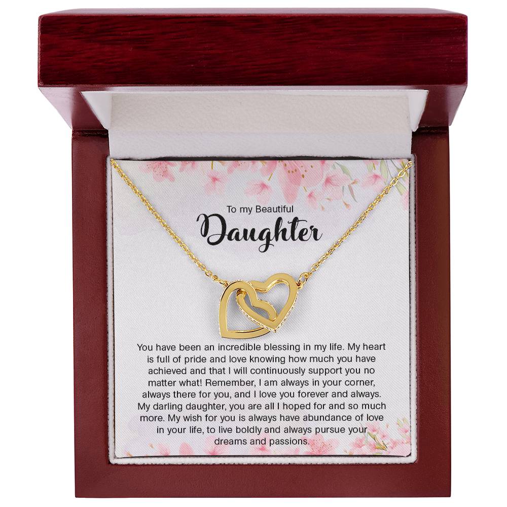 To My Beautiful Daughter | I Love You, Forever & Always - Interlocking Hearts necklace