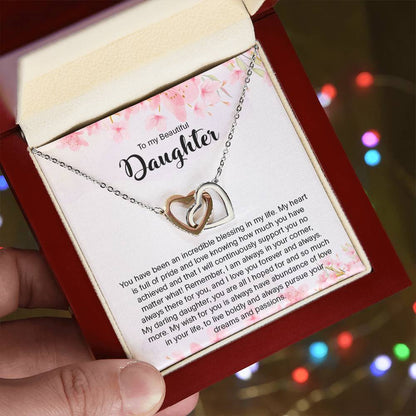 To My Beautiful Daughter | I Love You, Forever & Always - Interlocking Hearts necklace