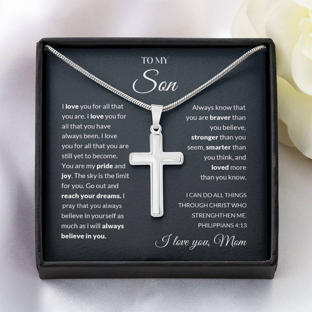 To My Son | I Love You - Stainless Steel Cross Necklace