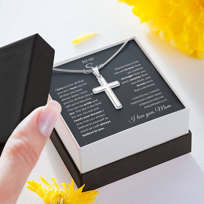 To My Son | I Love You - Stainless Steel Cross Necklace