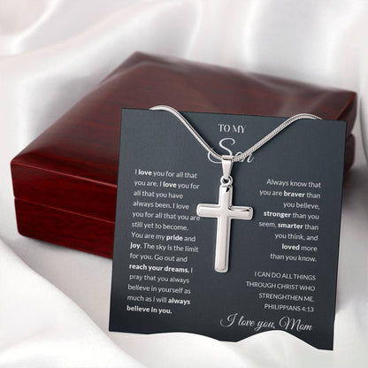 To My Son | I Love You - Stainless Steel Cross Necklace