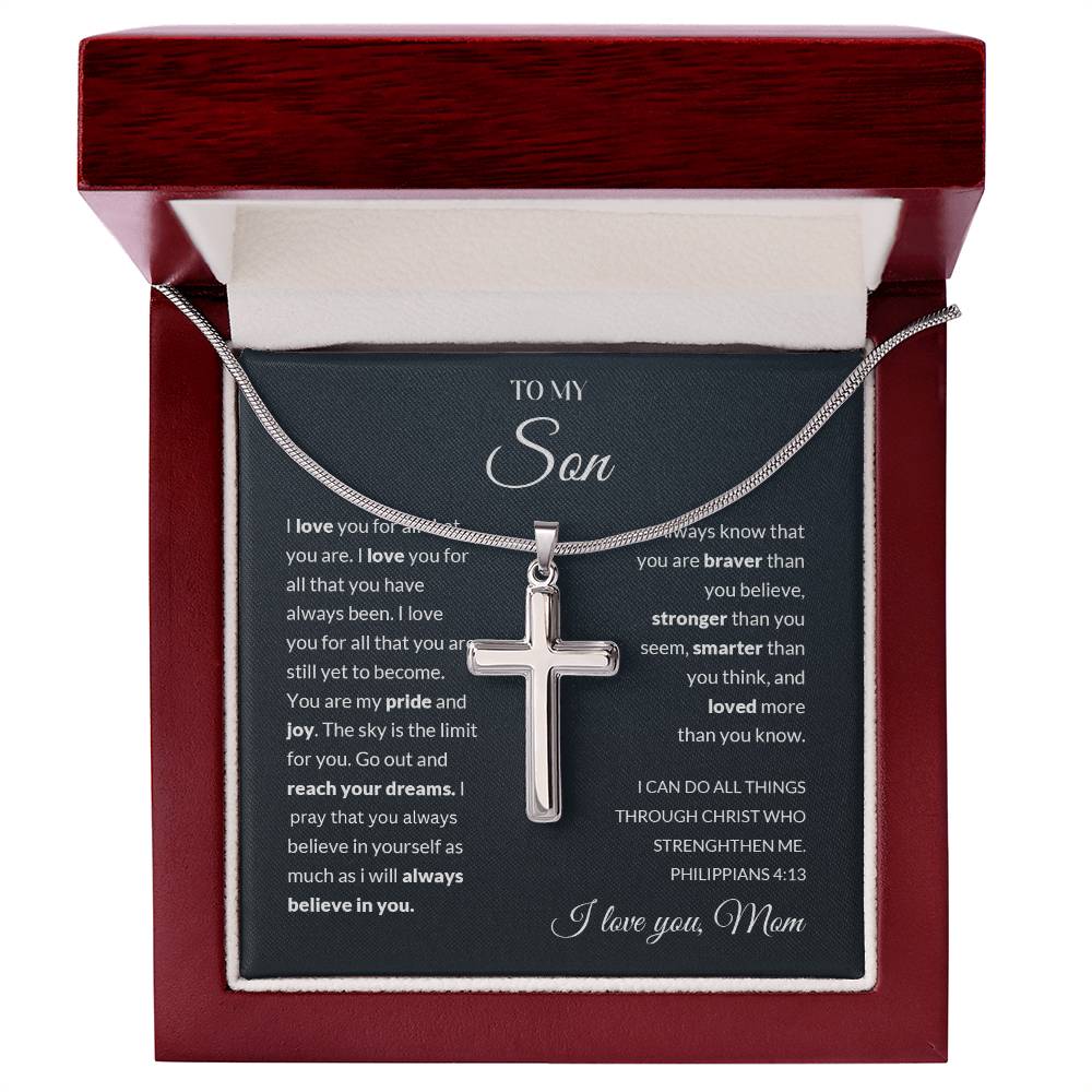 To My Son | I Love You - Stainless Steel Cross Necklace