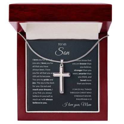 To My Son | I Love You - Stainless Steel Cross Necklace